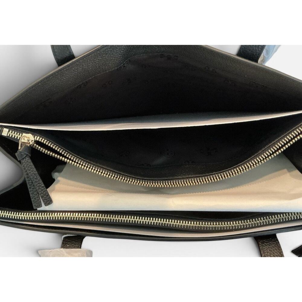 🆕NWT Tory Burch Thea Center Zip Pebbled Leather Tote Bag Black Authentic - Picture 8 of 14